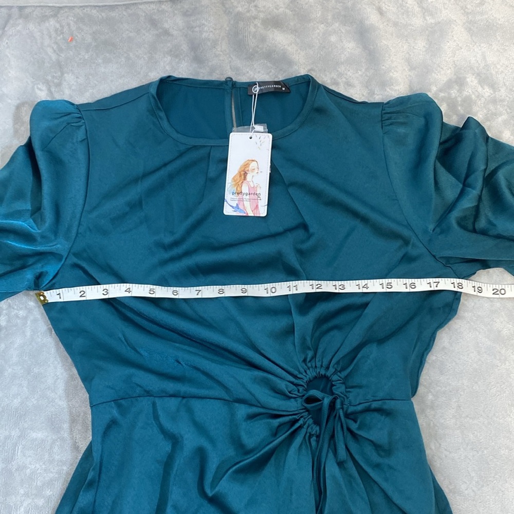 PRETTYGARDEN Satin Maxi Dress Puff Long Sleeve Crewneck Cutout  A-line Long - Picture 13 of 16